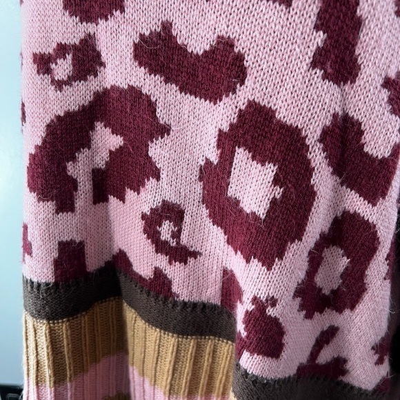 Promesa LEOPARD PATTERNED Thick KNIT Tunic Oversized SWEATER Bubble Sleeve M/L - Picture 4 of 9